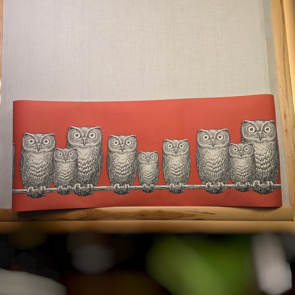 VTG Piero Fornasetti Nottambule Owl Wallpaper Cole & Sons Frieze Red 33' Roll EC